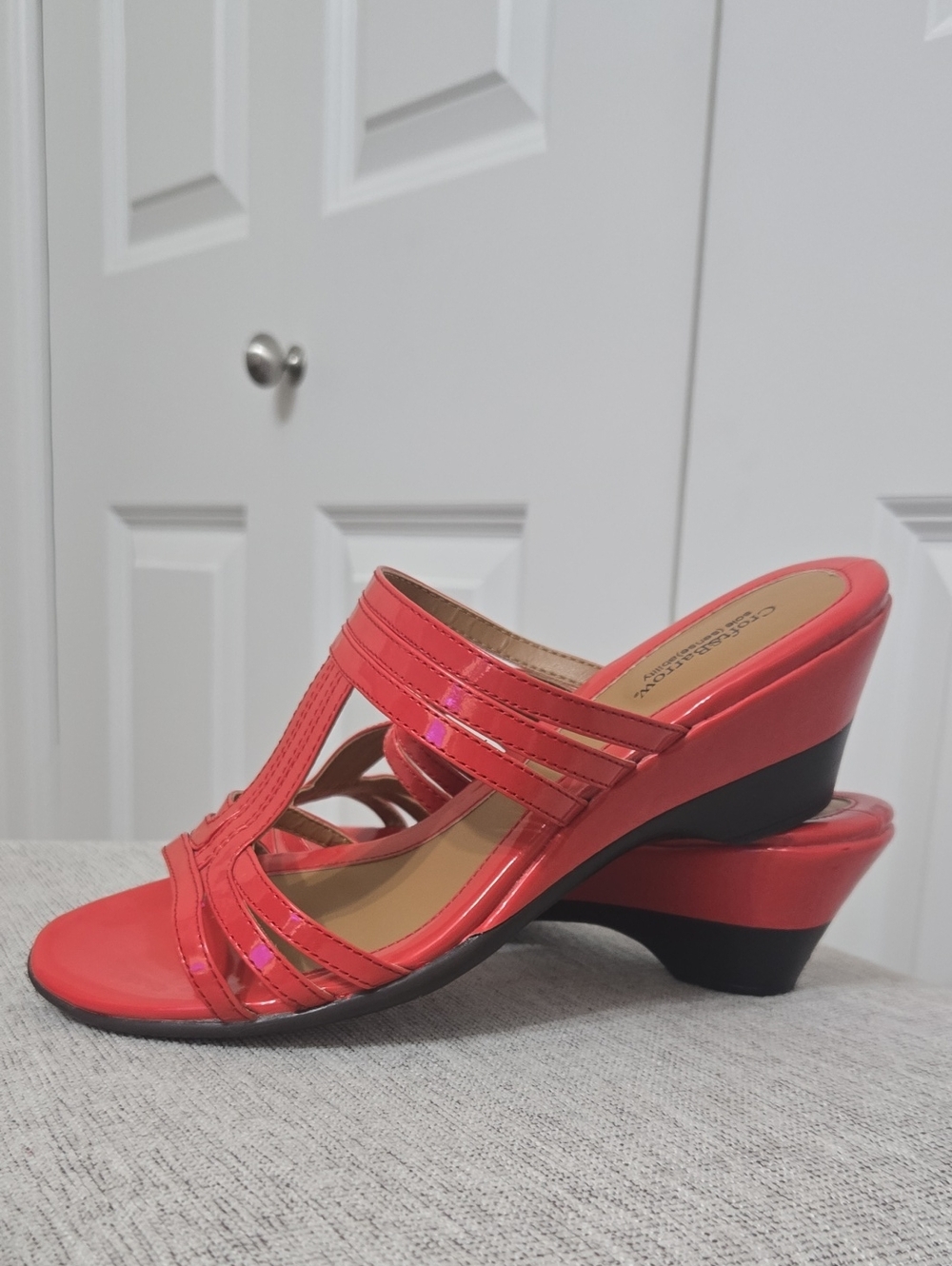 CROFT & BARROW Orange Patent Strappy Wedge Mules
